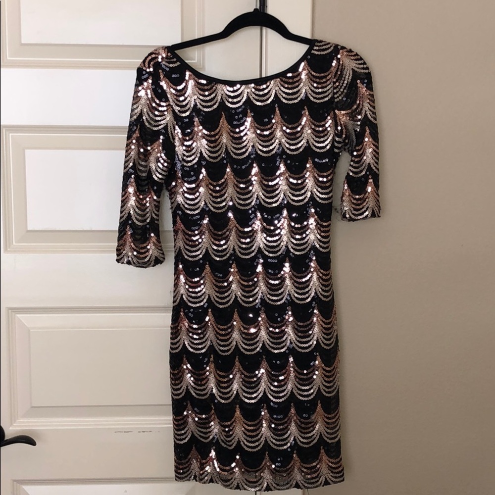 Midnight Doll Black & Gold Sequin Cocktail Dress
